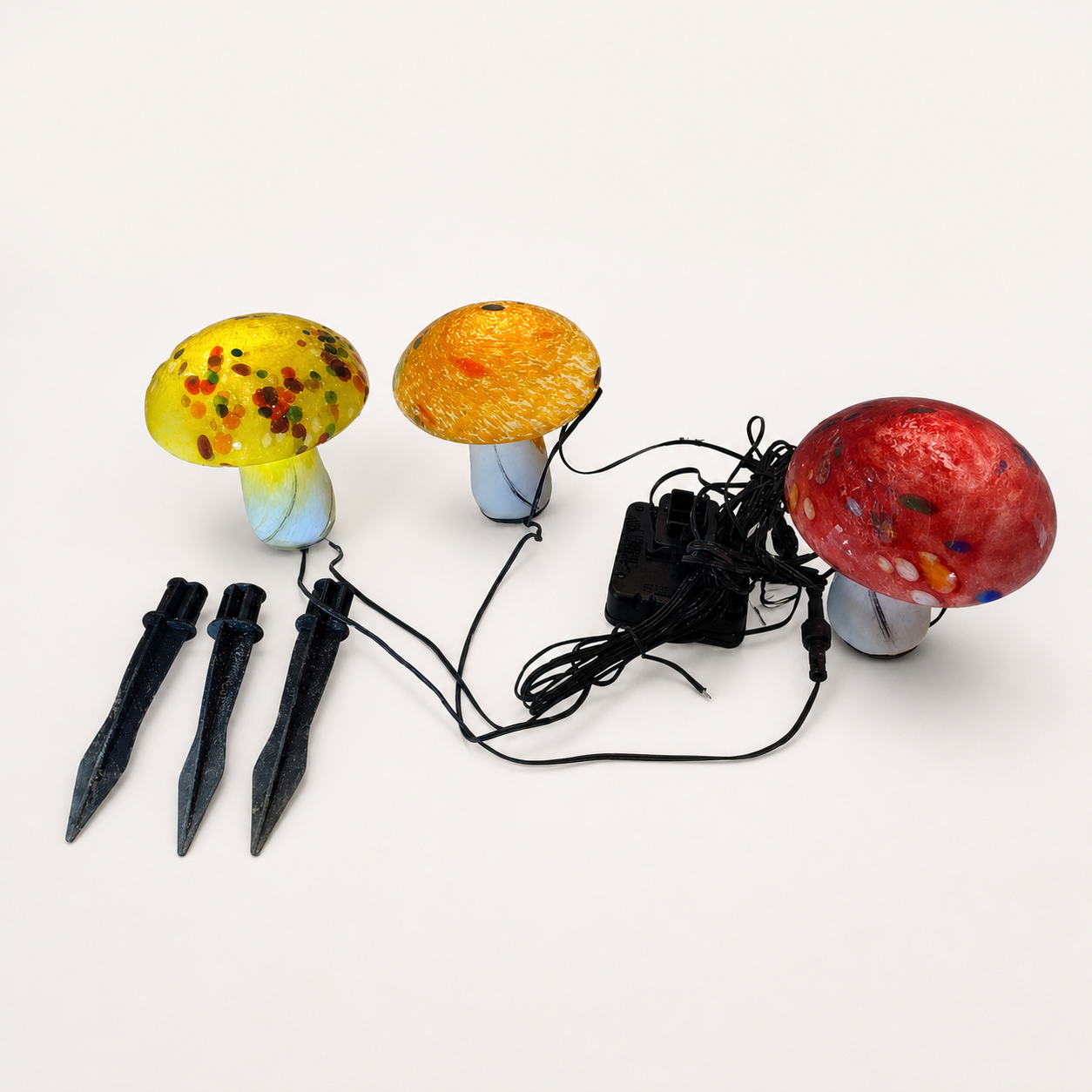 Solar Hand Blown Artisan Glass Mushroom Landscape Lights