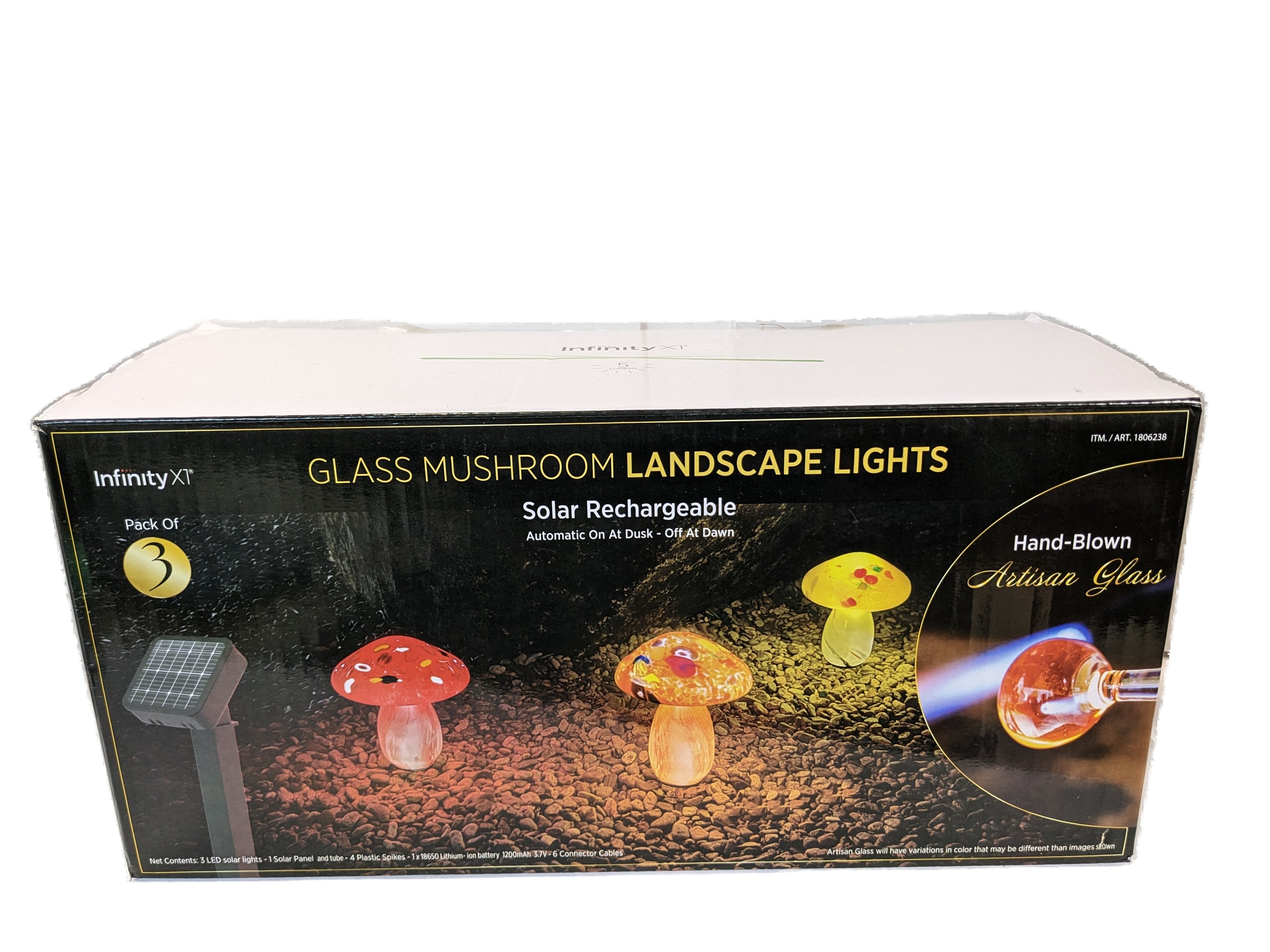 Solar Hand Blown Artisan Glass Mushroom Landscape Lights
