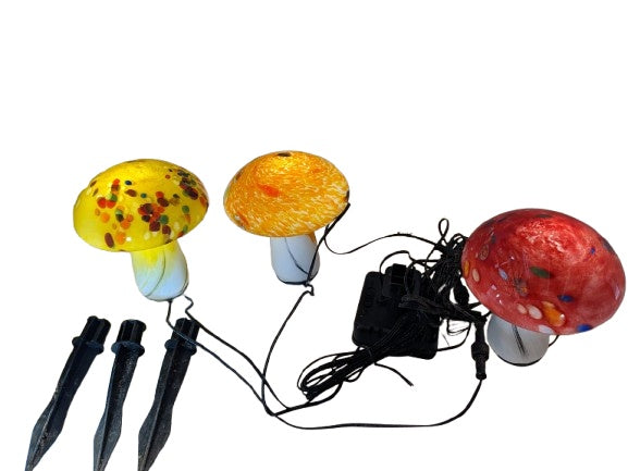 Solar Hand Blown Artisan Glass Mushroom Landscape Lights
