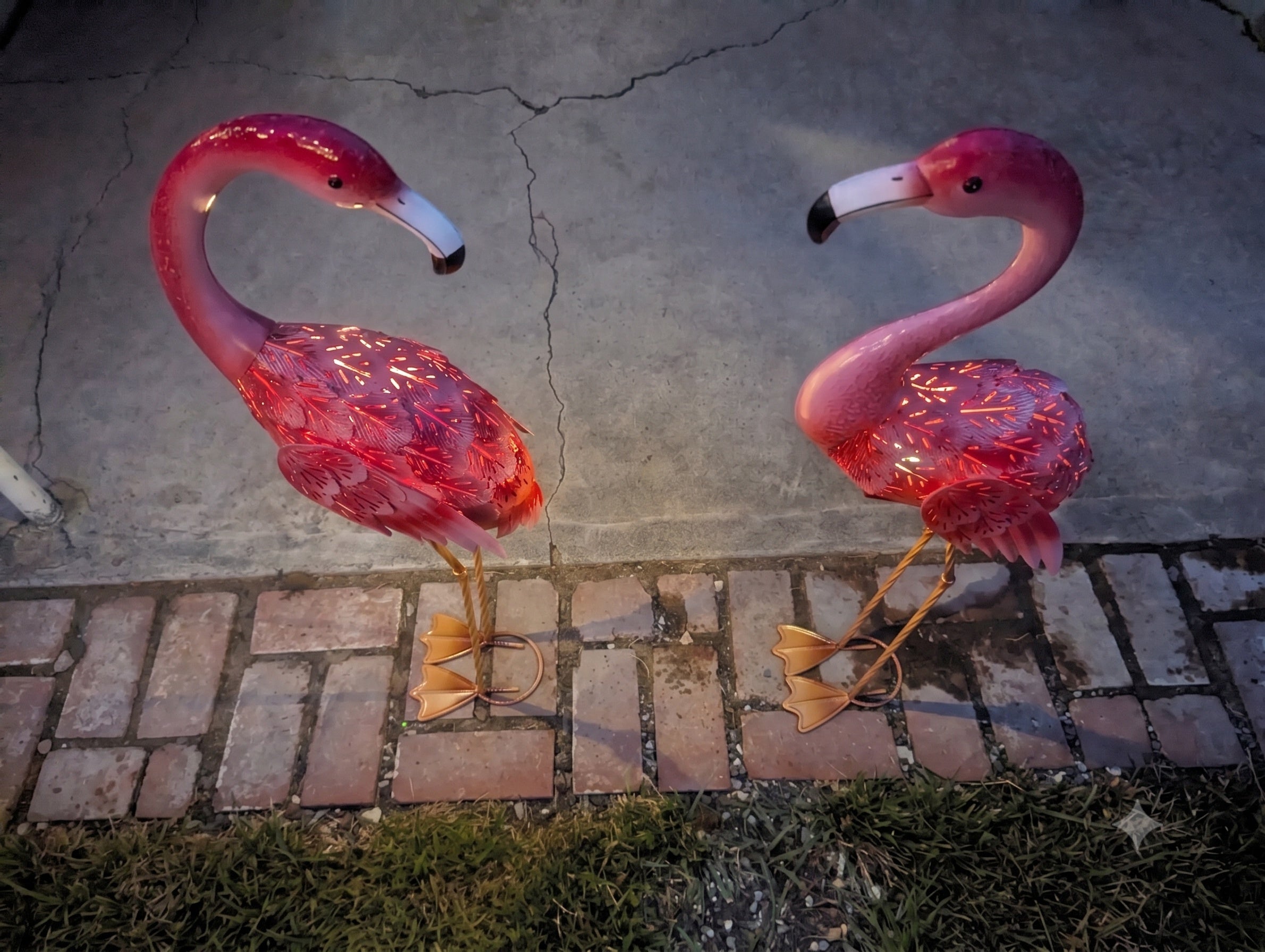 Solar LED Flamingo Garden Statues – Handcrafted Metal Outdoor Décor with Solar Lights (Set of 2) - Local Pickup ONLY