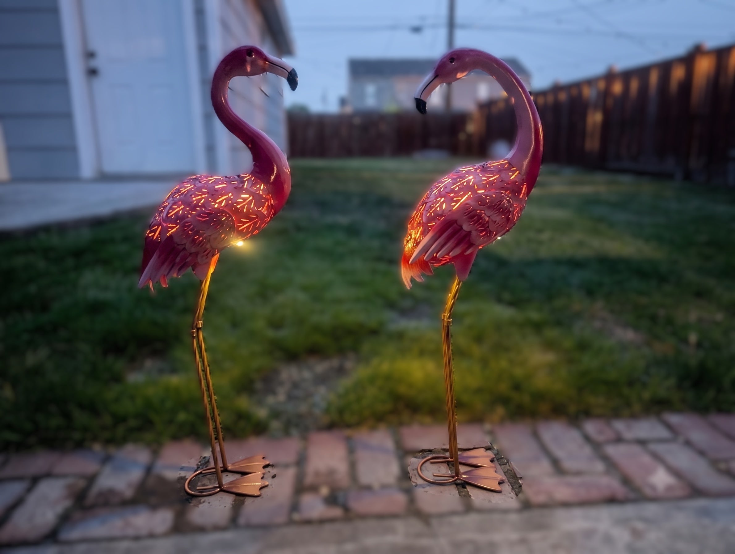 Solar LED Flamingo Garden Statues – Handcrafted Metal Outdoor Décor with Solar Lights (Set of 2) - Local Pickup ONLY