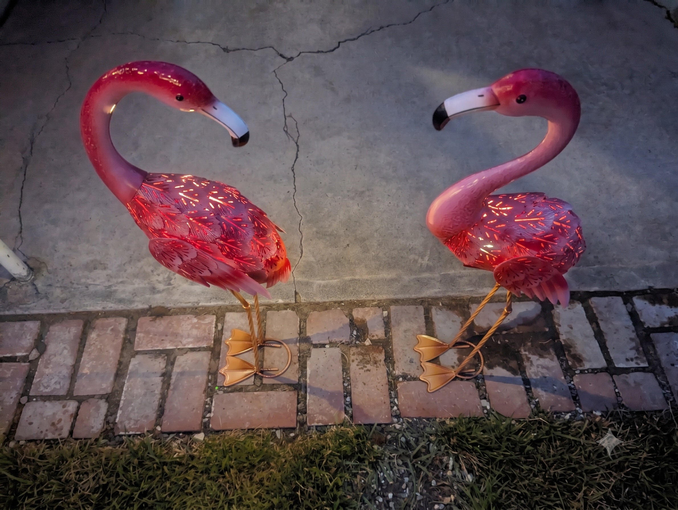 Solar LED Flamingo Garden Statues – Handcrafted Metal Outdoor Décor with Solar Lights (Set of 2) - Local Pickup ONLY