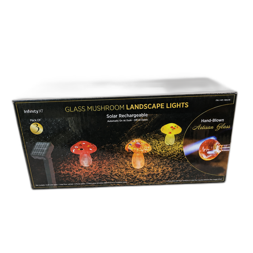 Solar Hand Blown Artisan Glass Mushroom Landscape Lights