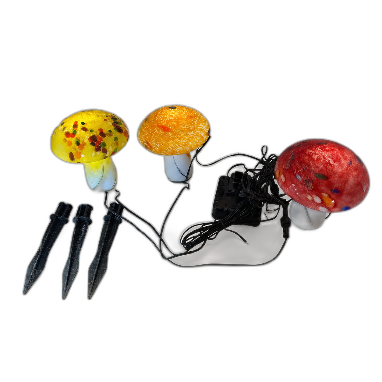 Solar Hand Blown Artisan Glass Mushroom Landscape Lights