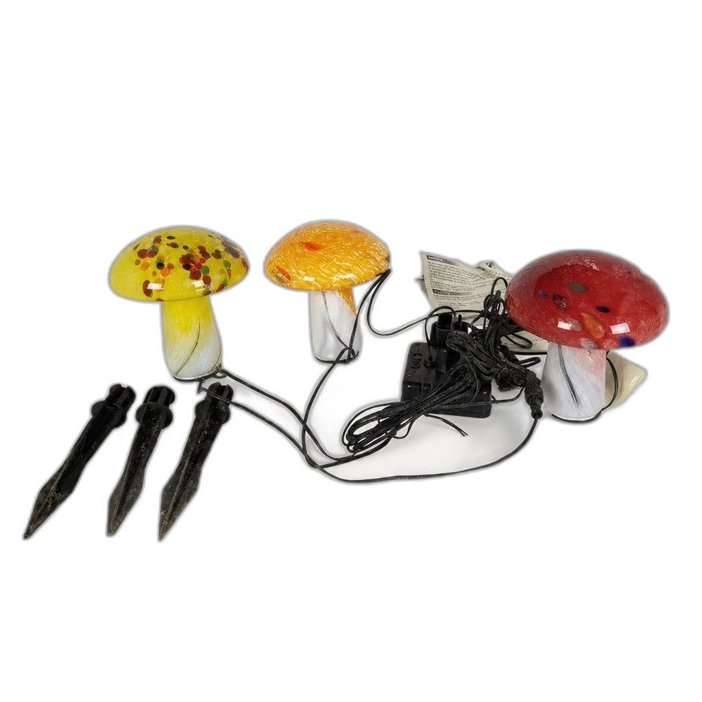 Solar Hand Blown Artisan Glass Mushroom Landscape Lights