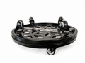 Angled view of black Stylecraft steel plant caddy with casters on studio white