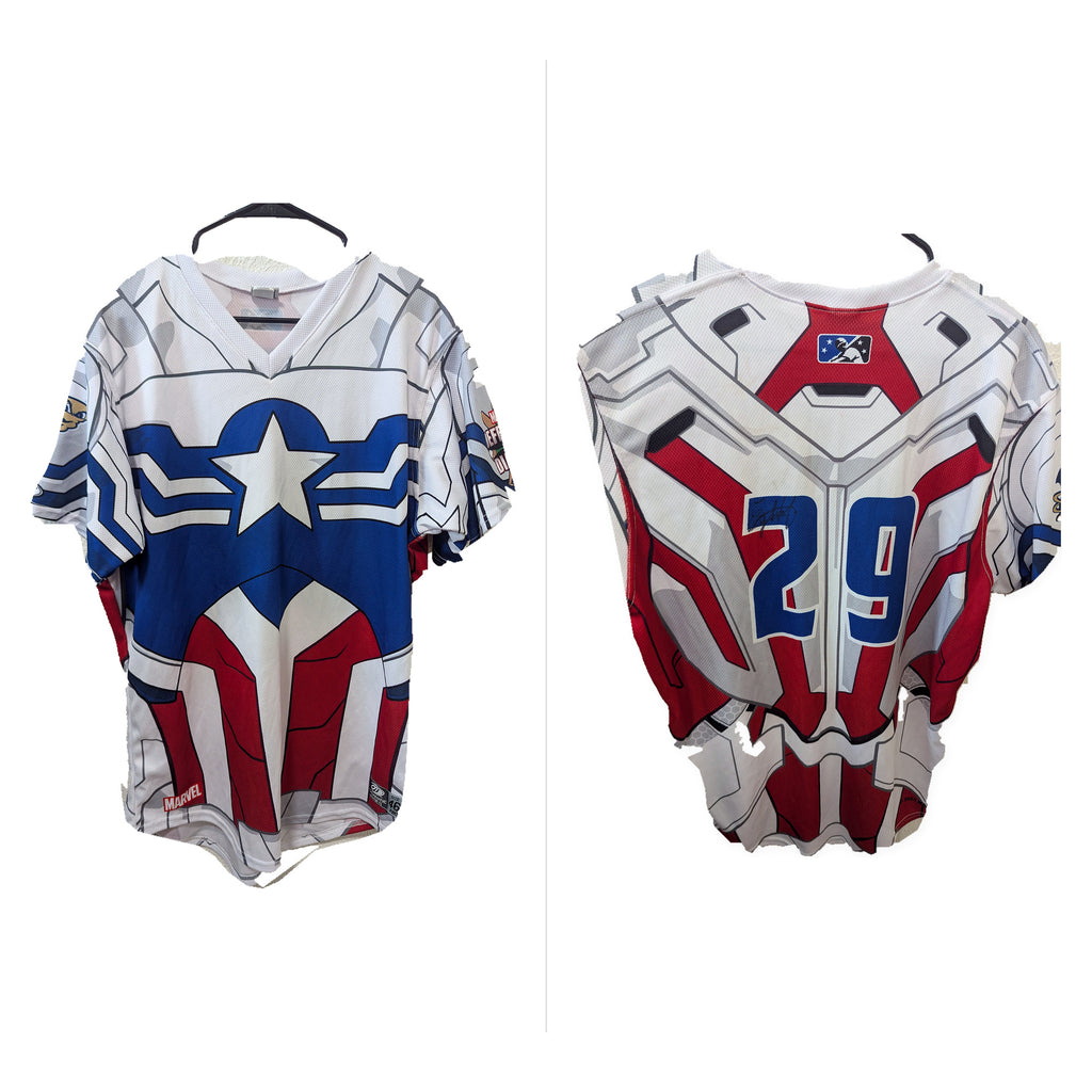 Front-and-back comparison of the Emilker Guzman signed game-worn Tri-City Dust Devils jersey